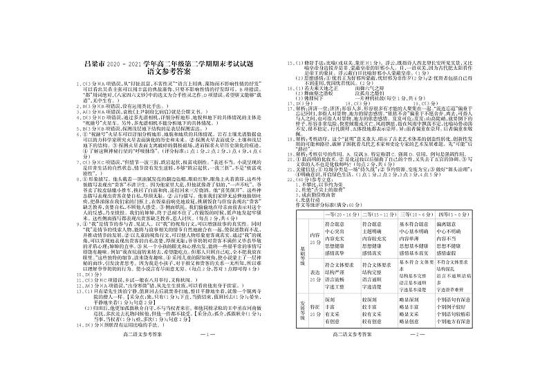 2021吕梁高二下学期期末考试语文试题扫描版含答案01
