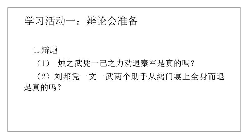 2021-2022部编版高一语文必修下第一单元《烛之武退秦师》《鸿门宴》主题辩论会活动课课件第3页