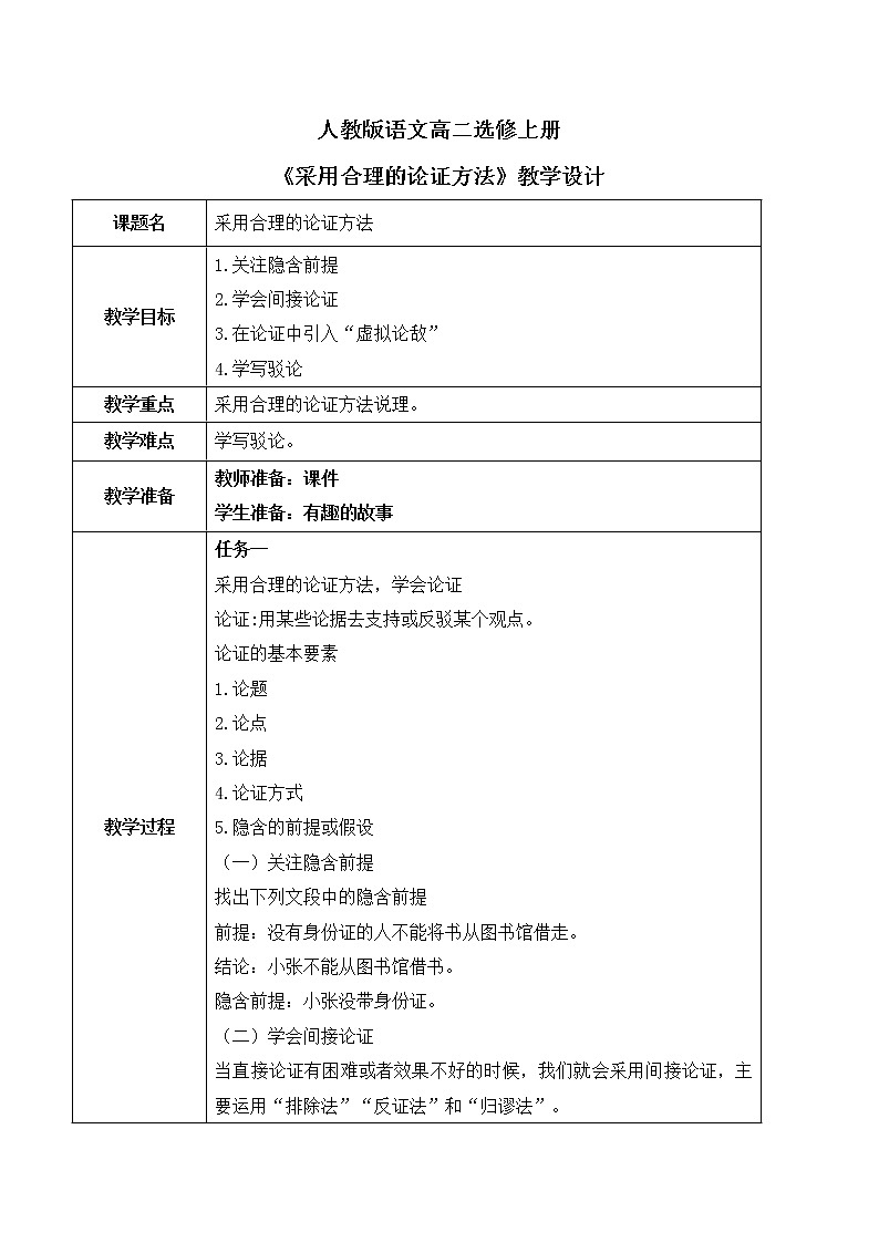三、《采用合理的论证方法》教学设计第1页
