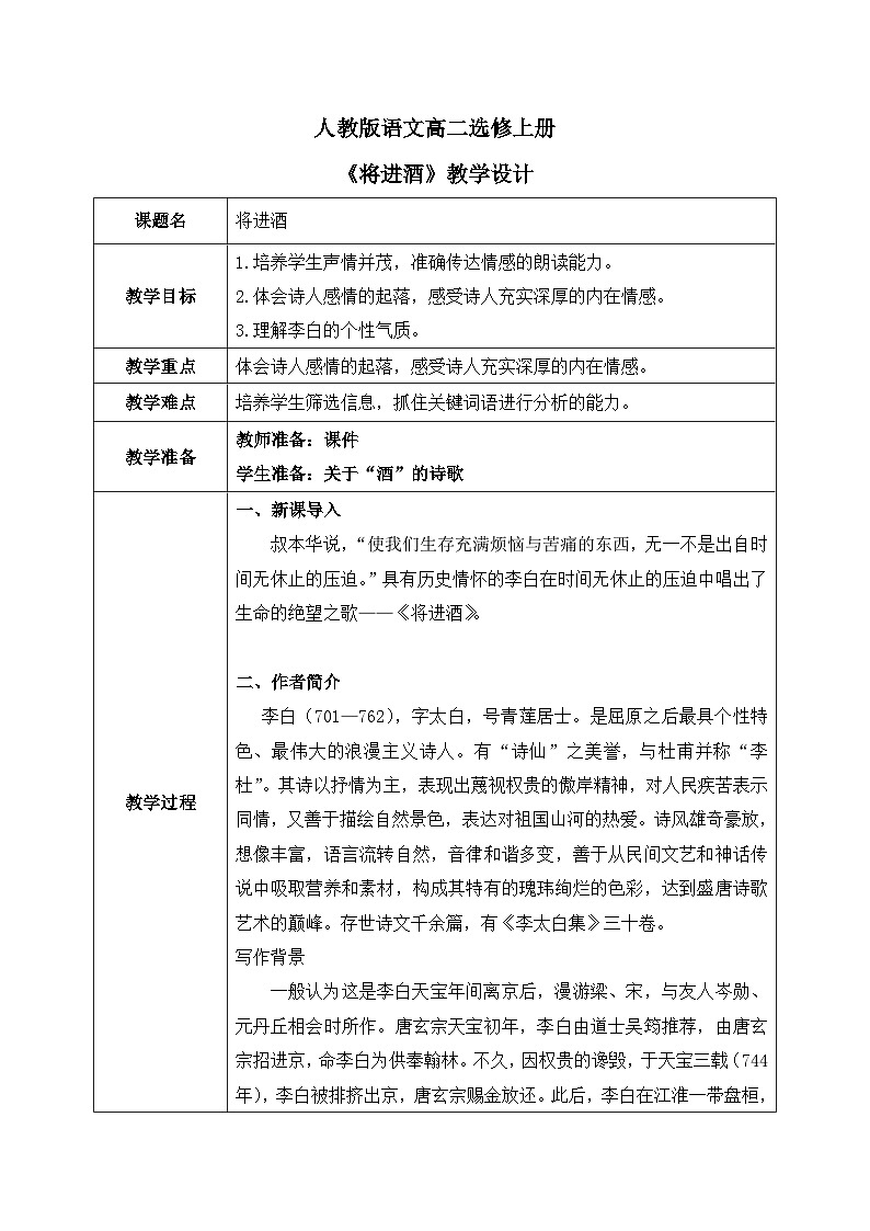 《将进酒》课件+教学设计01