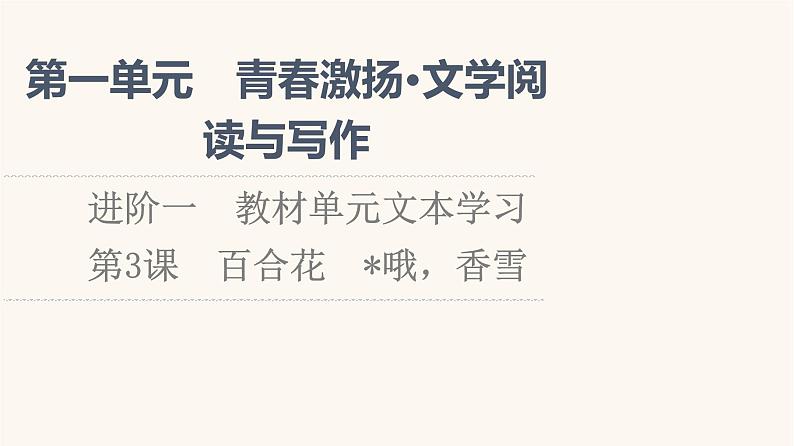 人教统编版高中语文必修上册第1单元青春激扬文学阅读与写作进阶1第3课篇目1百合花课件01