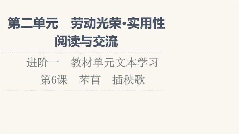 人教统编版高中语文必修上册第2单元劳动光荣实用性阅读与交流进阶1第6课篇目1芣苢课件第1页