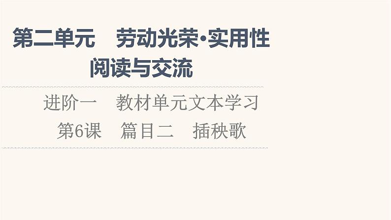 人教统编版高中语文必修上册第2单元劳动光荣实用性阅读与交流进阶1第6课篇目2插秧歌课件第1页