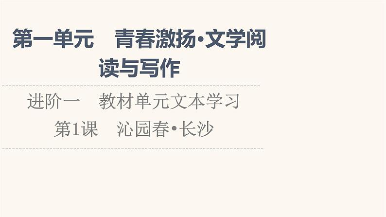 人教统编版高中语文必修上册第1单元青春激扬文学阅读与写作进阶1第1课沁园春长沙课件第1页