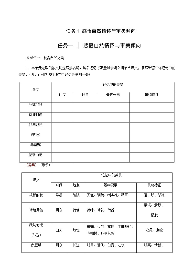 人教统编版高中语文必修上册第7单元自然情怀文学阅读与写作进阶2任务1感悟自然情怀与审美倾向学案01