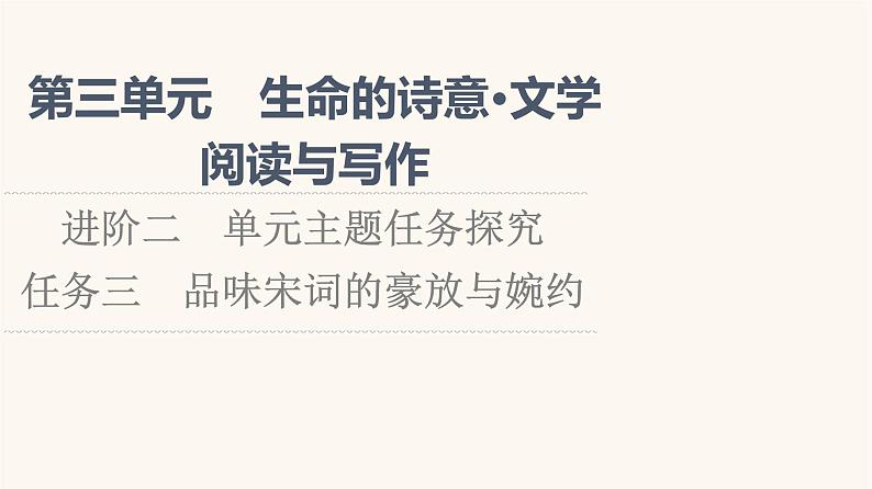 人教统编版高中语文必修上册第3单元生命的诗意文学阅读与写作进阶2任务3品味宋词的豪放与婉约课件第1页