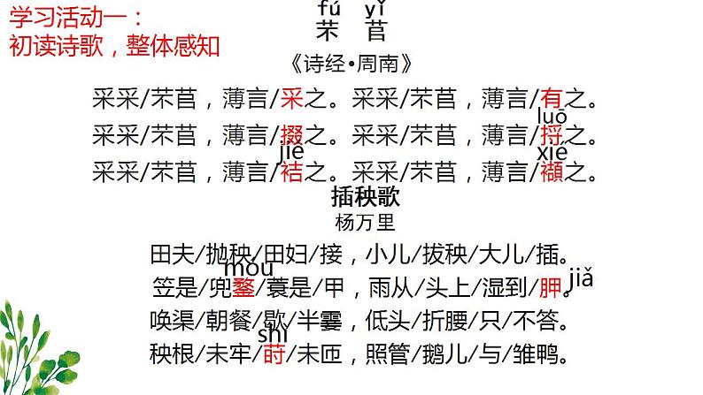 2021-2022学年部编版高中语文必修上册6《芣苢》《插秧歌》对比阅读课件17张第5页