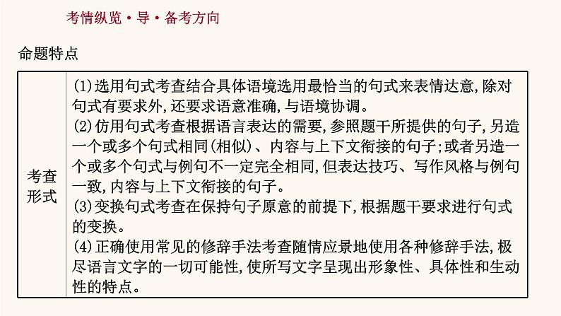 高考语文一轮复习专题3语言文字运用专题4选用句式逻辑推断变换句式含修辞手法课件第4页