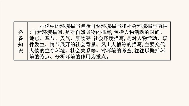 高考语文一轮复习专题1现代文阅读专题3文学类文本阅读一小说阅读第3节鉴赏小说环境课件02