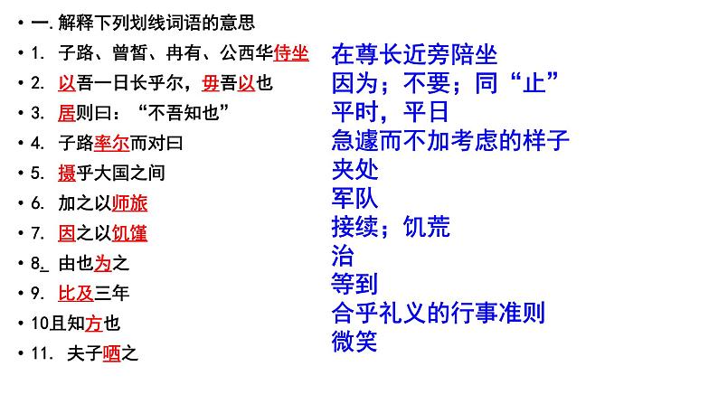 2021-2022学年统编版高中语文必修下册1.1《子路、曾皙、冉有、公西华侍坐》知识点复习课件23张第7页