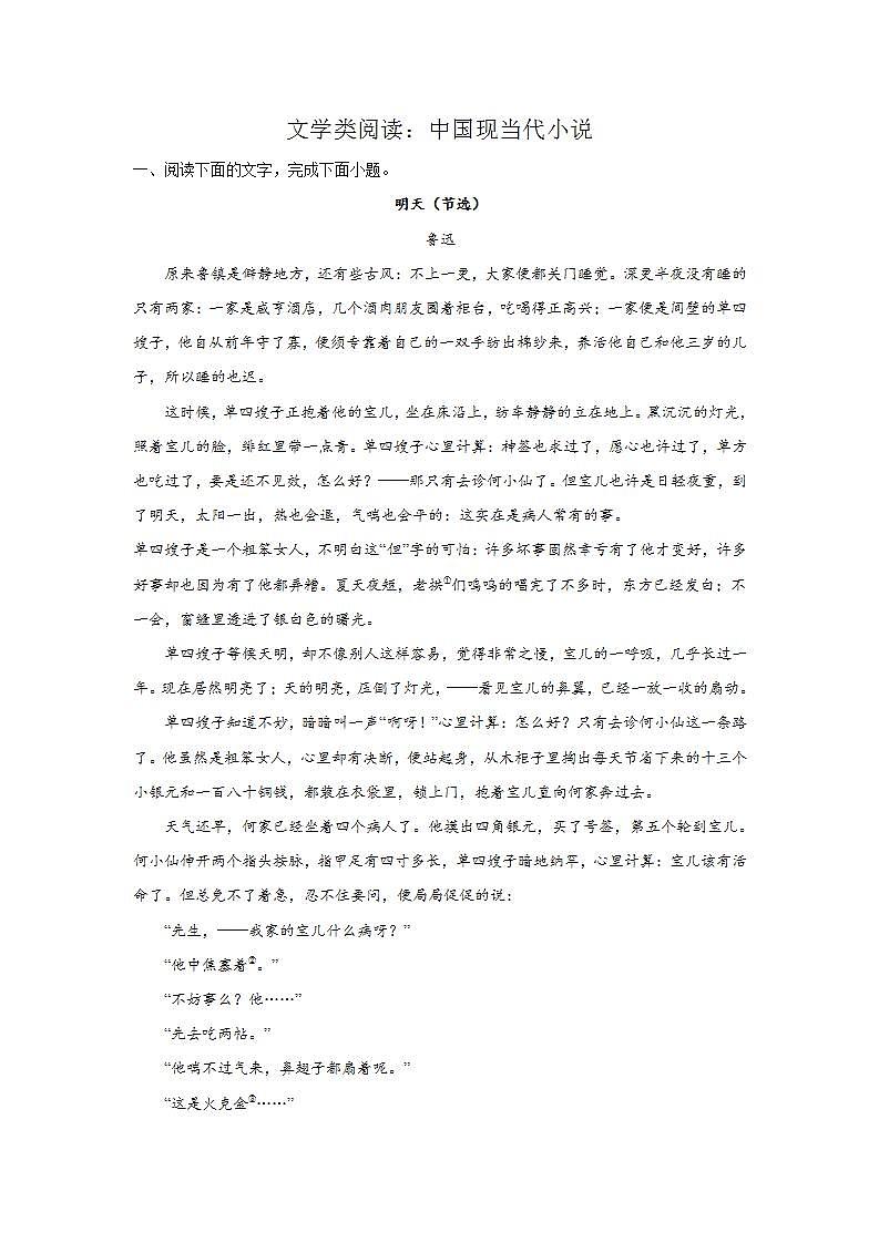 高考语文文学类阅读模拟训练：中国现当代小说第1页