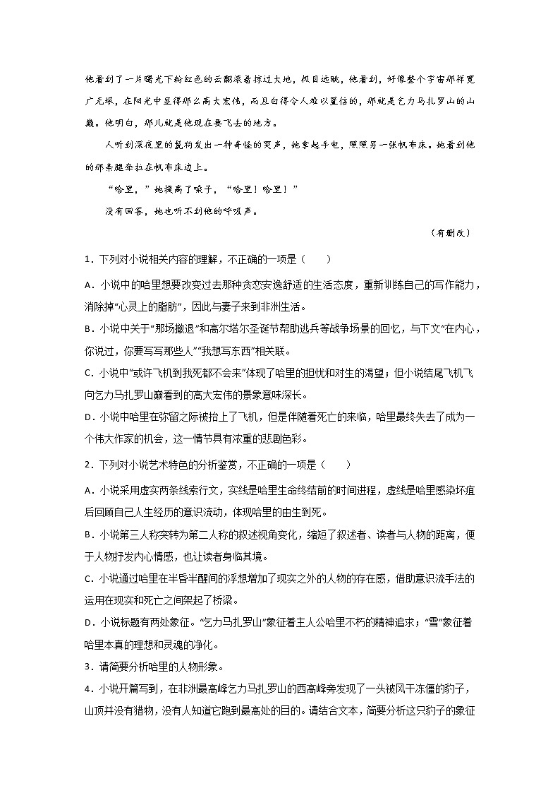 高考语文文学类阅读分类突破：外国小说类练习第3页