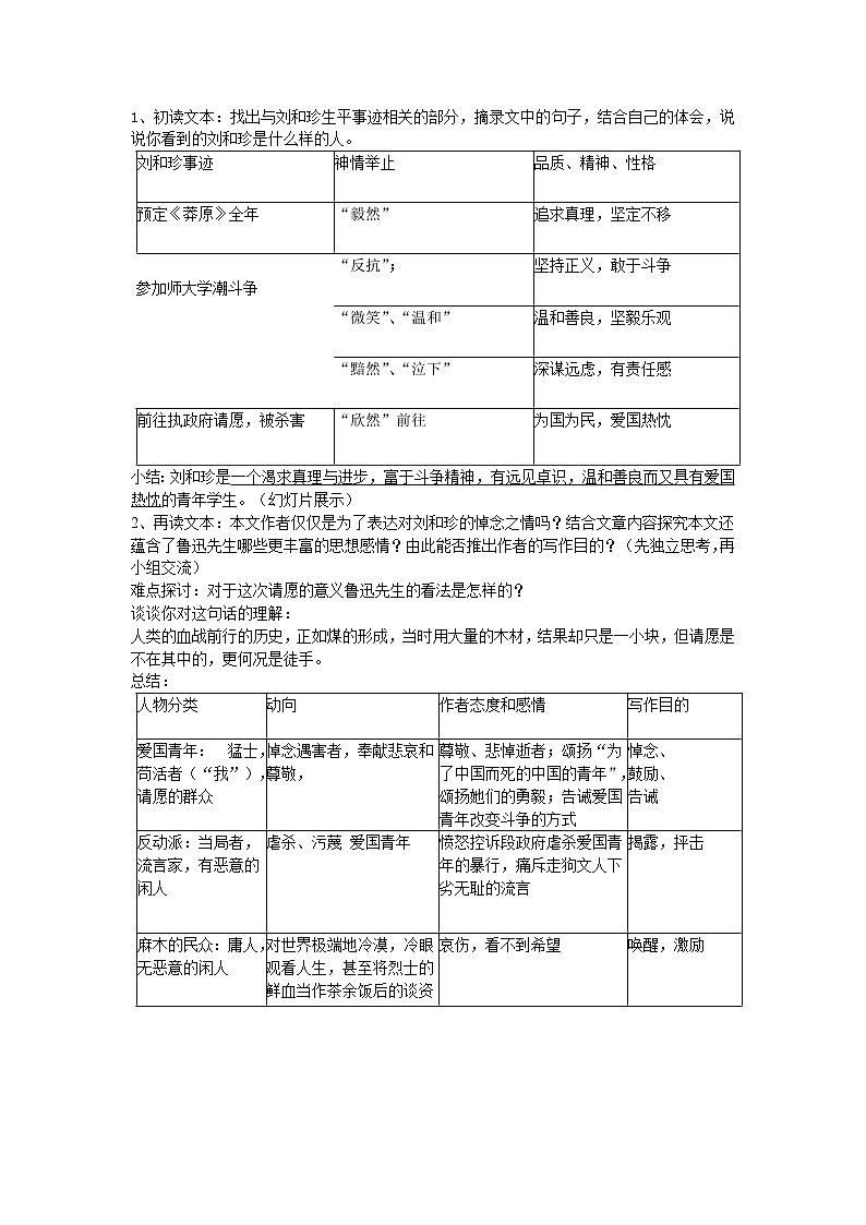 部编版高中语文选择性必修中册 6.1记念刘和珍君 课件+教案02
