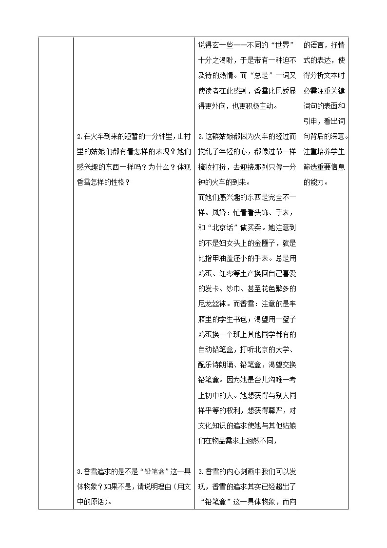 人教高中语文必修上 《3.2 哦，香雪》集体备课教案教学设计03