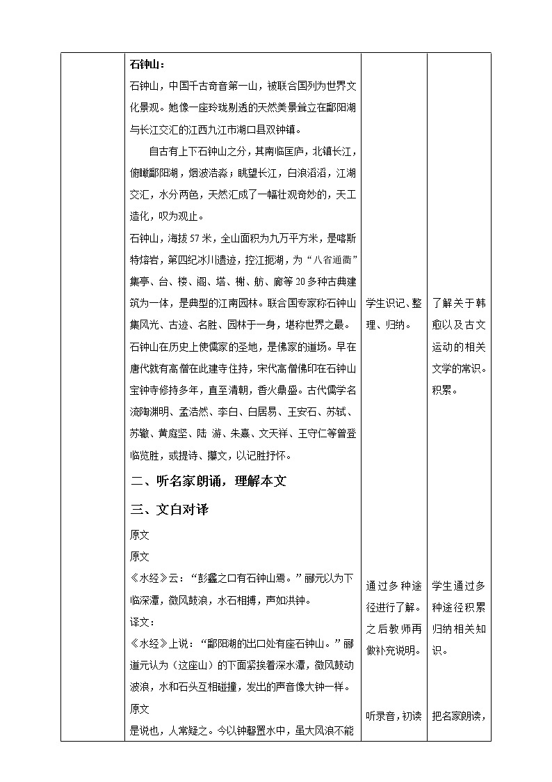 高中语文选择性必修下  12《石钟山记》教学设计第2页