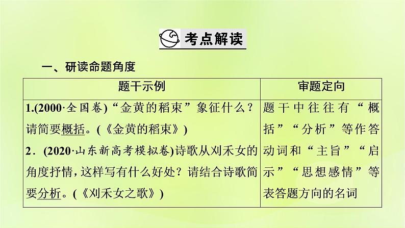 2023版高考语文二轮复习第1部分现代文阅读专题2现代诗歌学案2考点突破精准答题第2讲现代诗歌阅读之主观题课件第3页