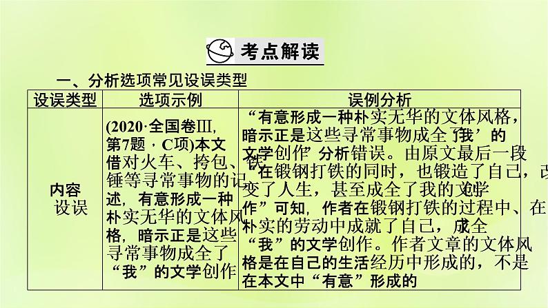 2023版高考语文二轮复习第1部分现代文阅读专题2散文阅读学案2考点突破精准答题第1讲散文阅读之选择题课件03