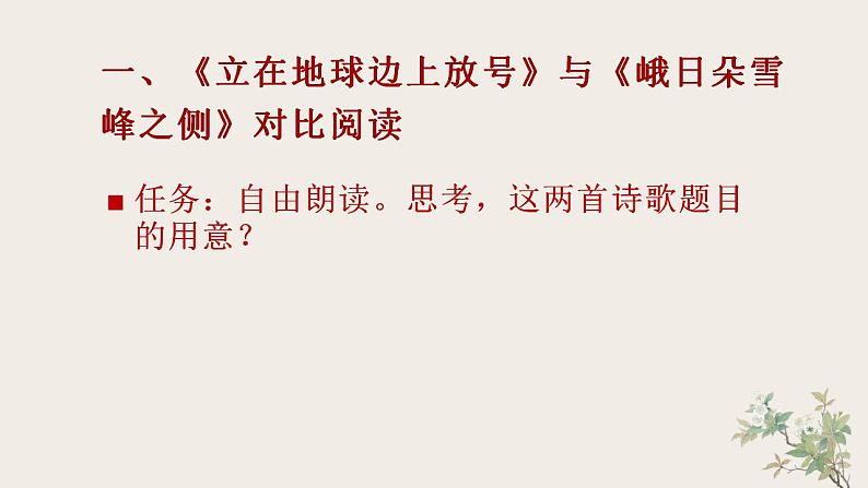 2022-2023学年统编版高中语文必修上册2《立在地球边上放号》《峨日朵雪峰之侧》对比阅读课件26张第2页