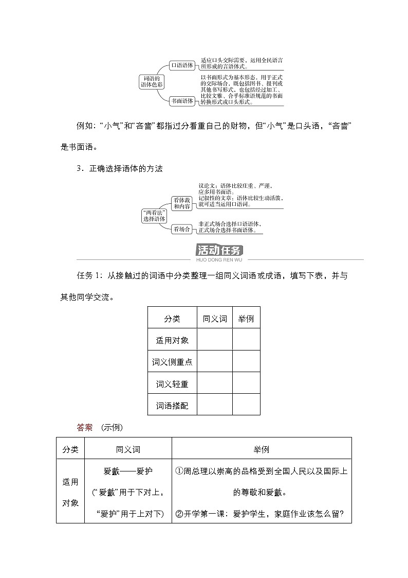 高中语文必修上册-导学案--第8单元学习活动三  词义的辨析和词语的使用03