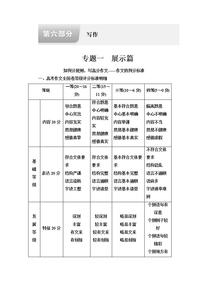 人教版高考语文二轮总复习第6部分专题1展示篇课时学案第1页