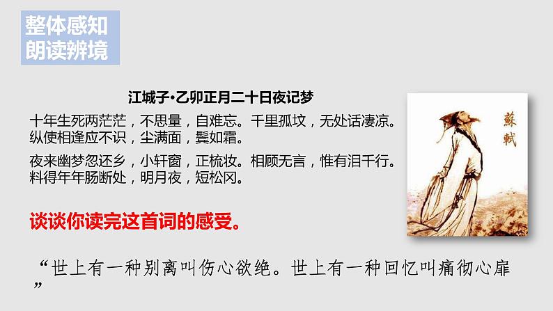 2022-2023学年统编版高中语文选择性必修上册《江城子·乙卯正月二十日夜记梦》课件05