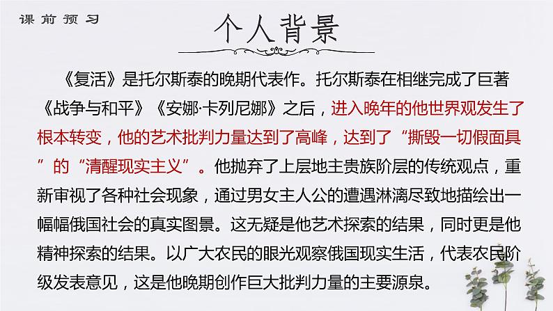 2022-2023学年统编版高中语文选择性必修上册9《复活（节选）》课件第5页