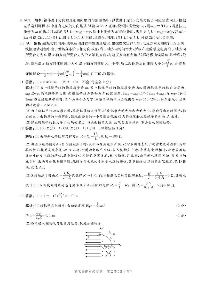 河北省邯郸市2021届高三上学期期末考试物理答案第2页