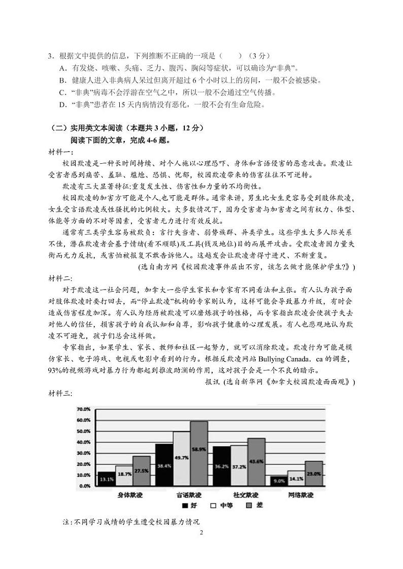 2020六安一中高三下学期自测卷（三）线下考试语文试题PDF版含答案第2页