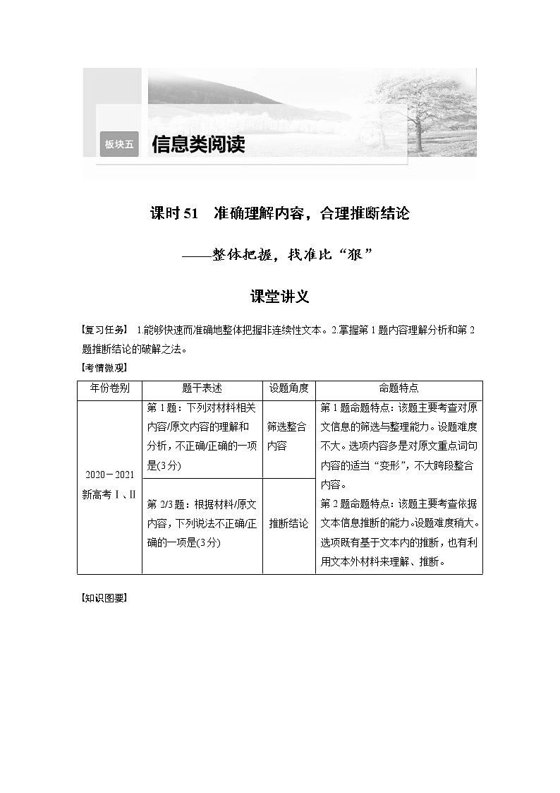 (新高考)高考语文二轮复习第6部分 信息类阅读 课时51　准确理解内容，合理推断结论-整体把握，找准比“狠” (含详解)第1页