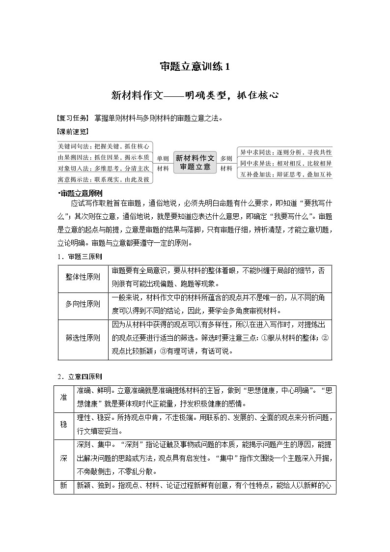 (新高考)高考语文二轮复习第10部分 写作突破 审题立意训练 1　新材料作文-明确类型，抓住核心 (含详解)第1页