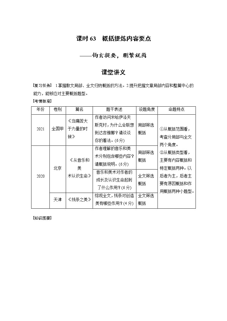 (新高考)高考语文二轮复习第8部分 散文阅读 课时63　概括提炼内容要点-钩玄提要，删繁就简 (含详解)第1页