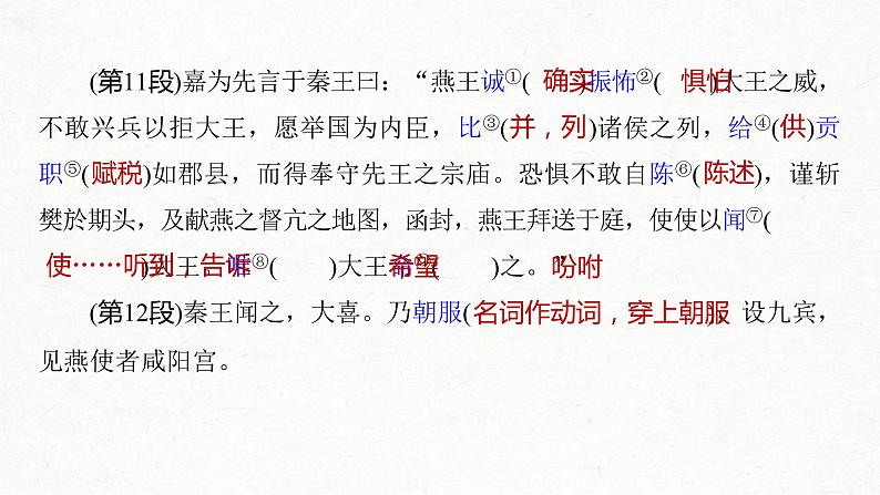 (全国版)高考语文一轮复习课件第5部分 教学文言文点线面 必修1  课文2 荆轲刺秦王 (含详解)第8页