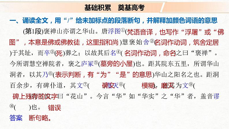 (全国版)高考语文一轮复习课件第5部分 教学文言文点线面 必修2 课文3 游褒禅山记 (含详解)第2页