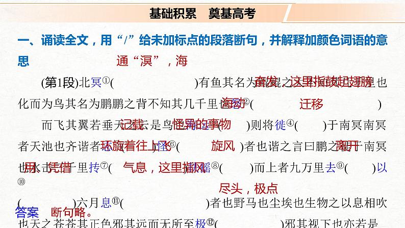 (全国版)高考语文一轮复习课件第5部分 教学文言文点线面 必修5 课文3 逍遥游 (含详解)02