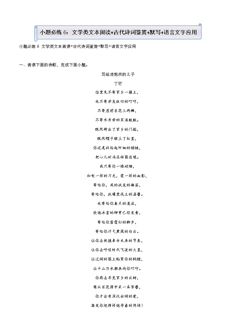 (新高考)高考语文三轮冲刺小题必练6 文学类文本阅读+古代诗词鉴赏+默写+语言文字应用(解析版)第1页