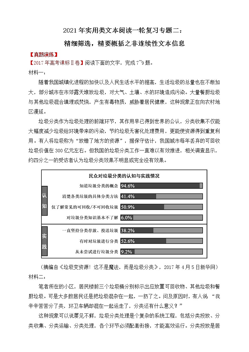 2021年实用类文本阅读一轮复习专题二：精细筛选，精要概括之非连续性文本信息（试卷）第1页