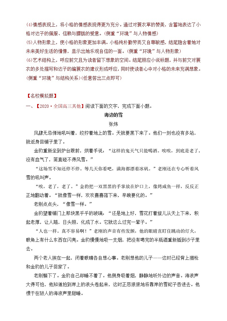 2021年文学类文本阅读专题三：精准分析环境描写（试卷）第3页