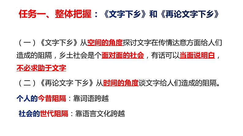 2022-2023学年统编版高中语文必修上册《文字下乡》和《再论文字下乡》课件第3页