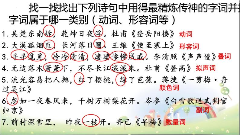 2023届高考语文复习：诗歌鉴赏之语言（炼字、诗眼、炼句、语言风格）课件05