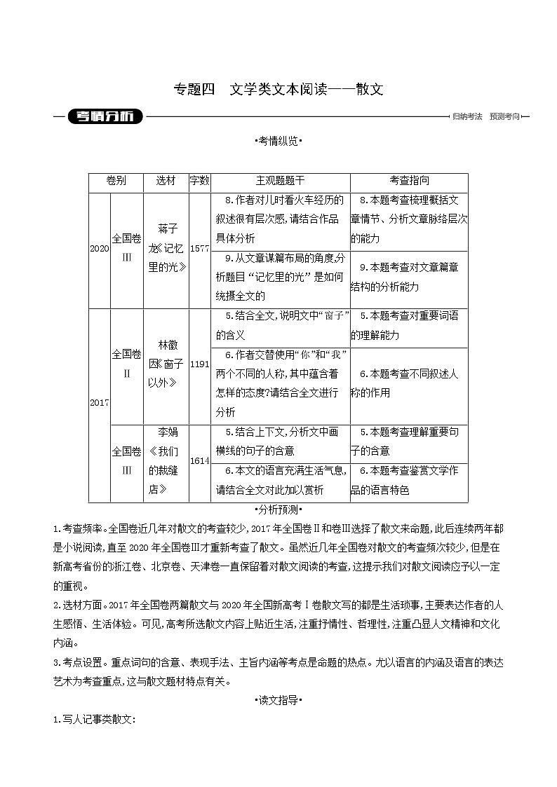 高考语文二轮复习专题4文学类文本阅读__散文学案01