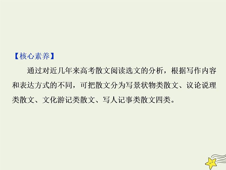 高考语文二轮复习1.4文学类文本阅读之散文1专题开启高考怎么考文本怎么读__串“形”聚“神”区文体“辨法”“问询”清主题 课件(含详解)02