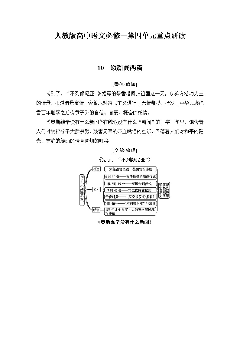 人教版高中语文必修一第四单元重点研读第1页