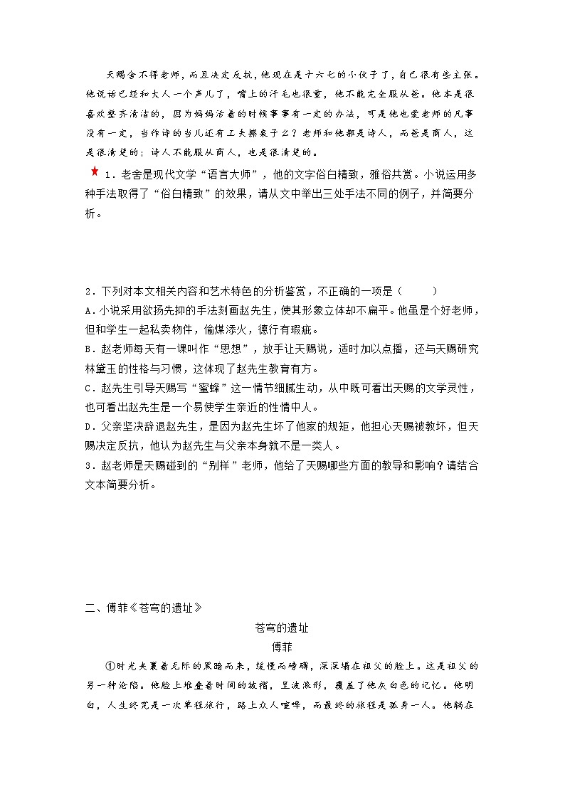 【备战2023高考】语文全复习——第06讲《小说语言类题目》练习（新教材新高考）03
