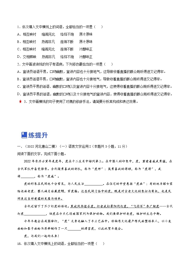 【备战2023高考】语文全复习——第04讲《正确使用修辞手法》练习（新教材新高考）02