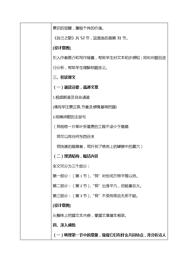 部编版高中语文选择性必修中册《自己之歌》教学设计第3页