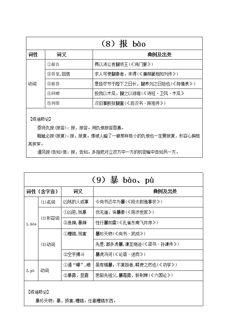 【2023一轮复习】统编教材文言实词盘点（记与练）3：拜、报、暴第2页