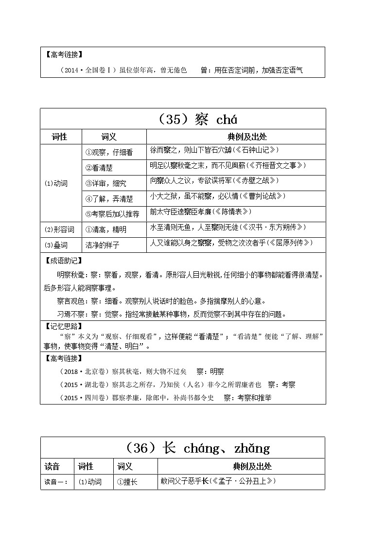 【2023一轮复习】统编教材文言实词盘点（记与练）12：曾、察、长02