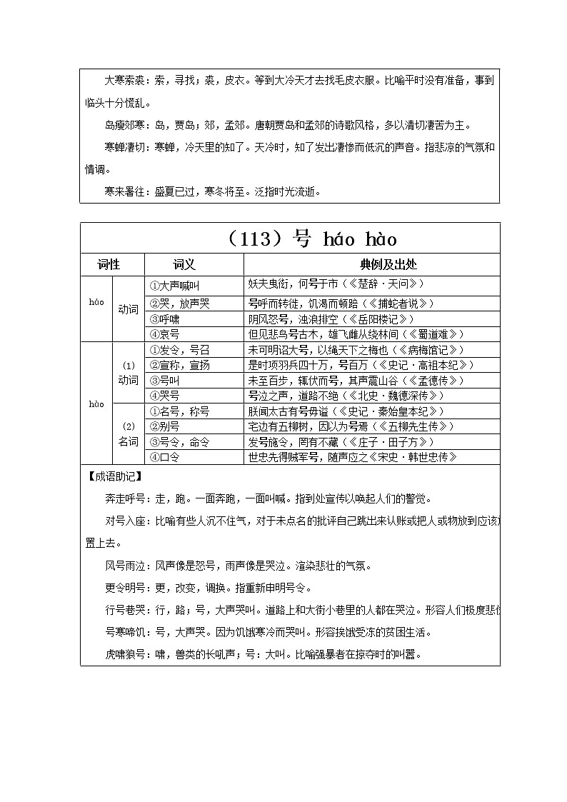 【2023一轮复习】统编教材文言实词盘点（记与练）38：寒、号、好02