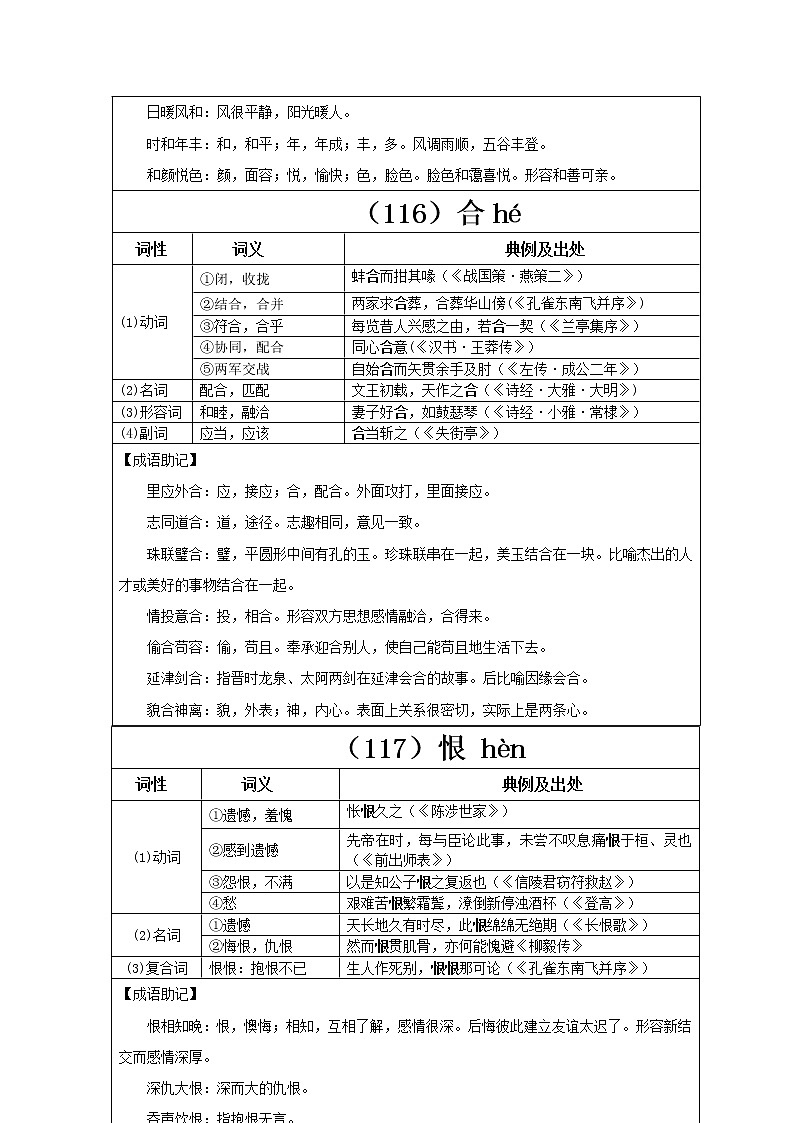 【2023一轮复习】统编教材文言实词盘点（记与练）39：和、合、恨02