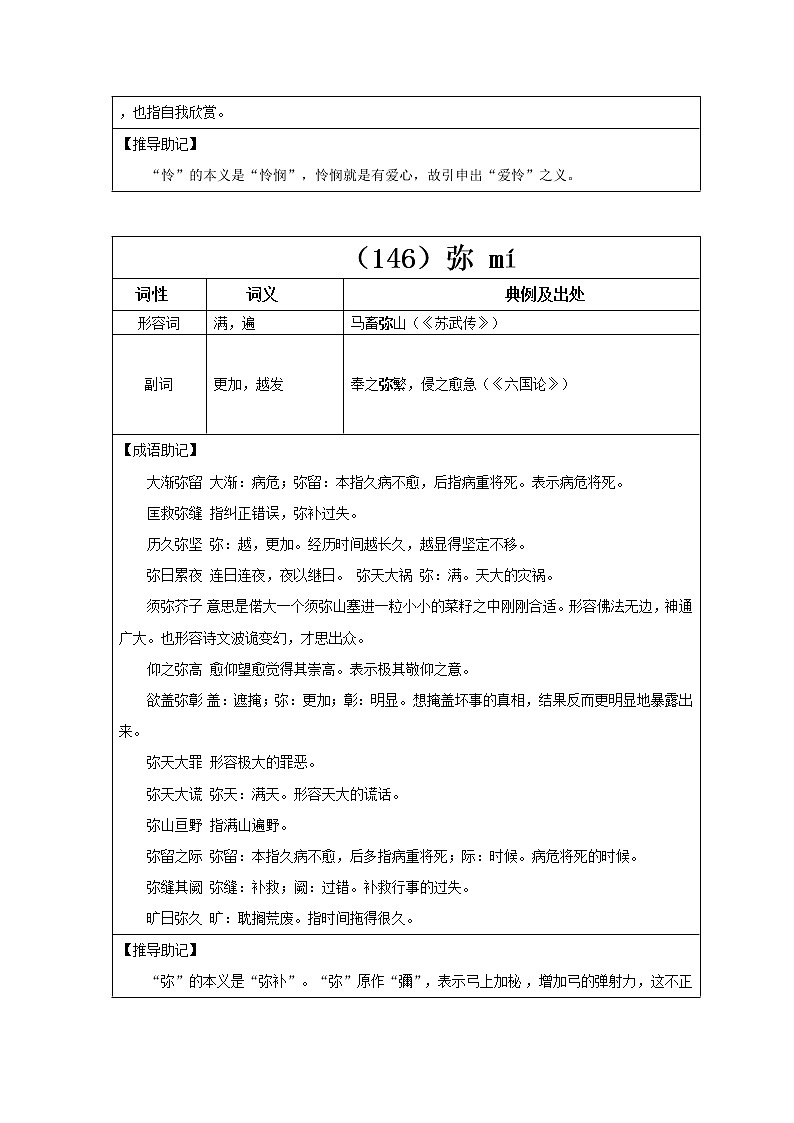 【2023一轮复习】统编教材文言实词盘点（记与练）49：怜、弥、莫第2页